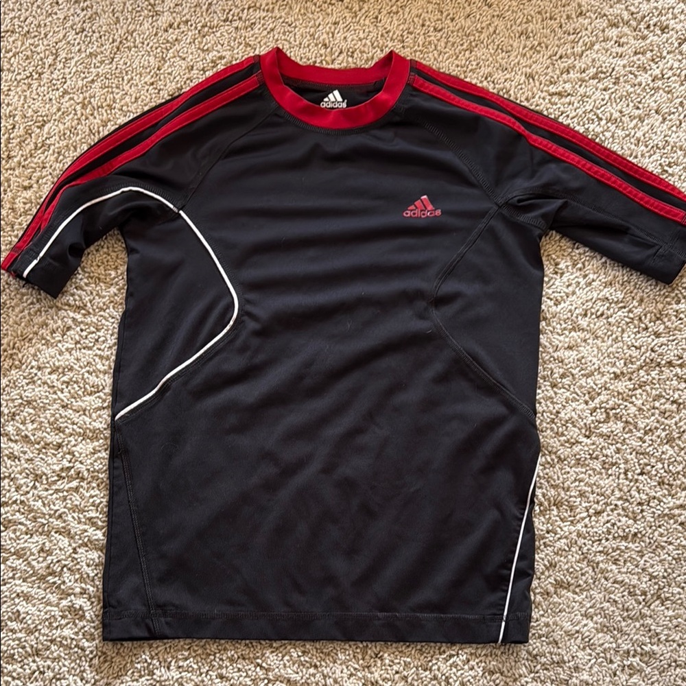 Adidas Boy’s (M)  Black with red stripes Sports Shirt